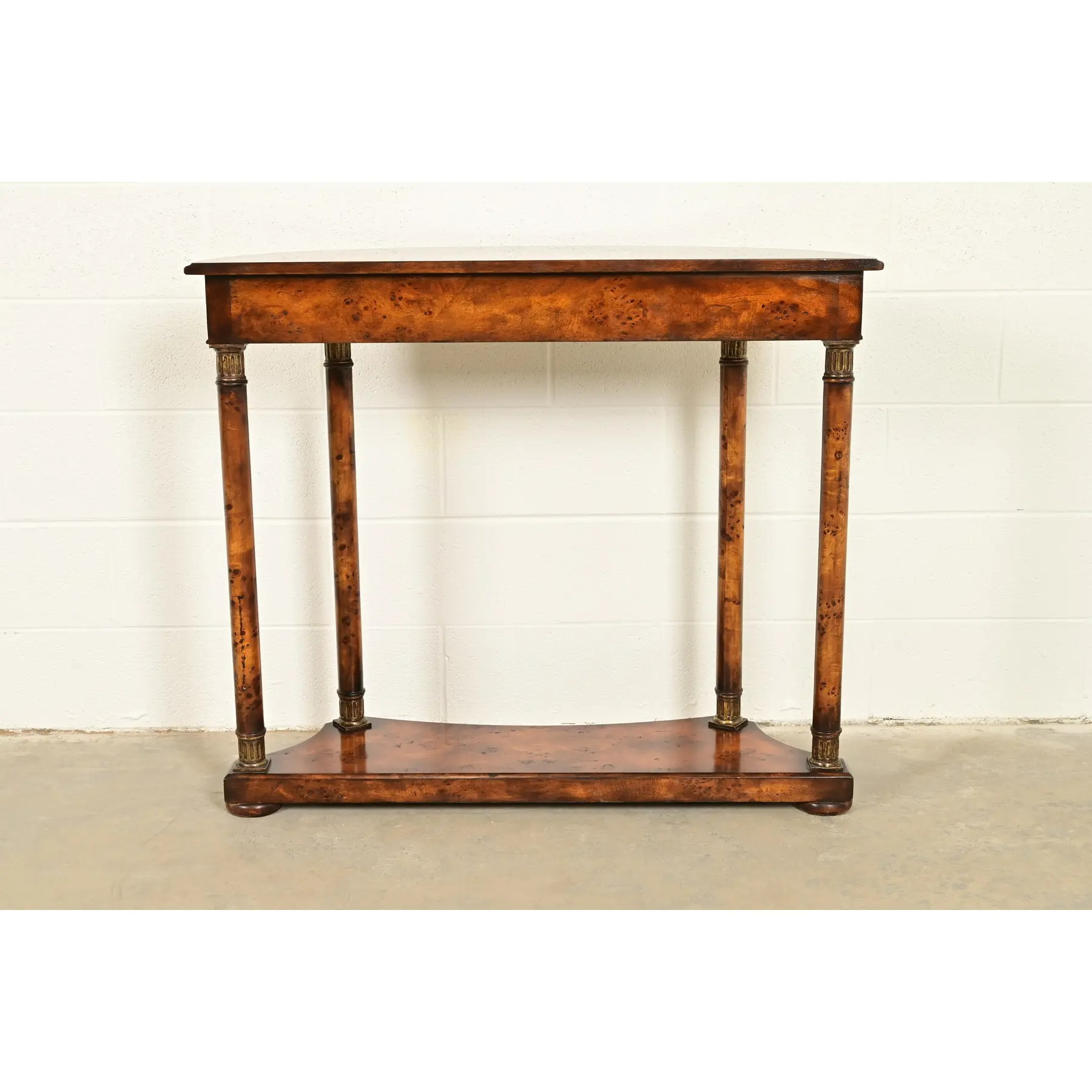 Maitland Smith Style French Empire Burl Wood and Gold Gilt Demilune Console Table - Image 13