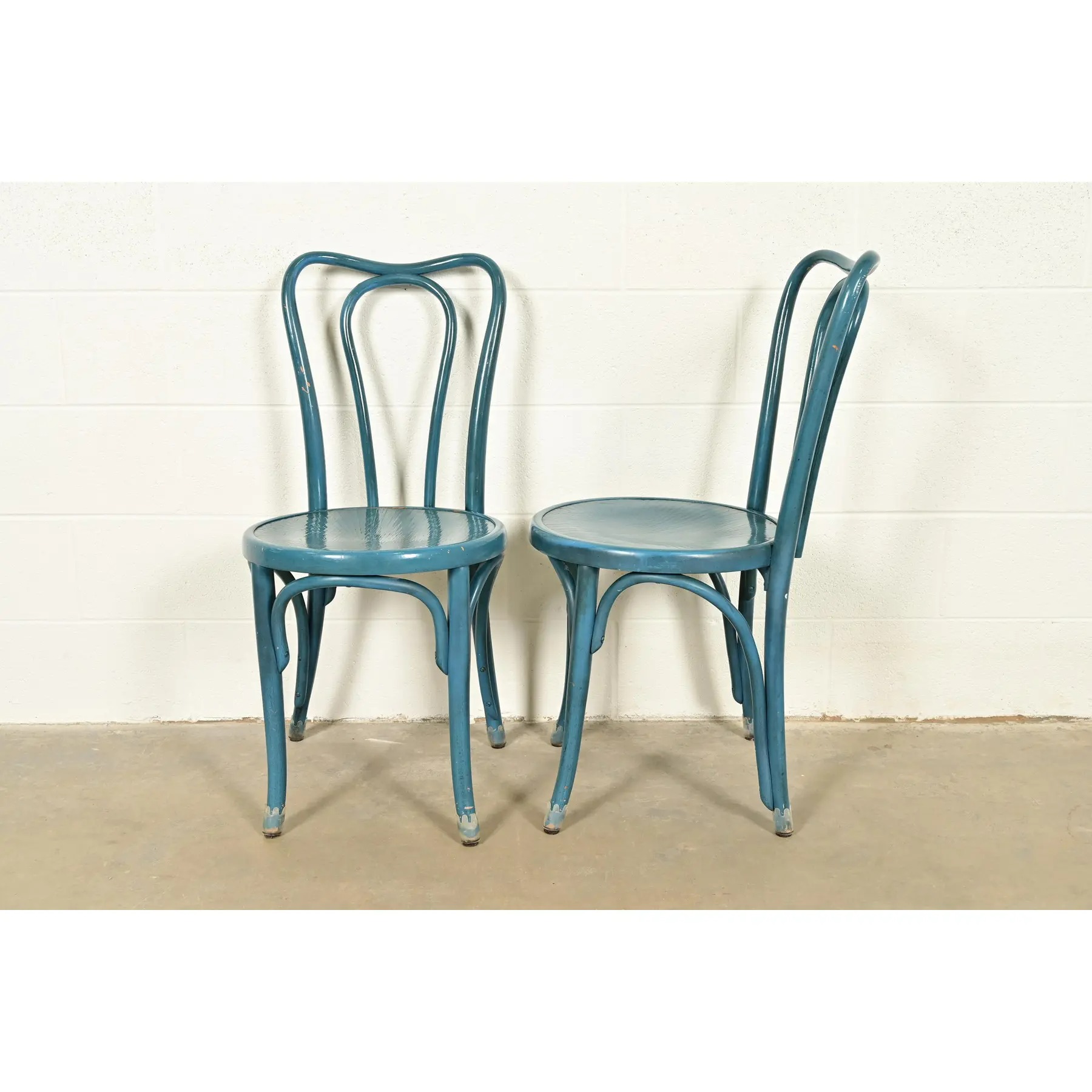 Jacob & Josef Kohn Antique Austrian Teal Lacquered Bentwood Bistro Chairs or Dining Chairs, Pair - Image 11