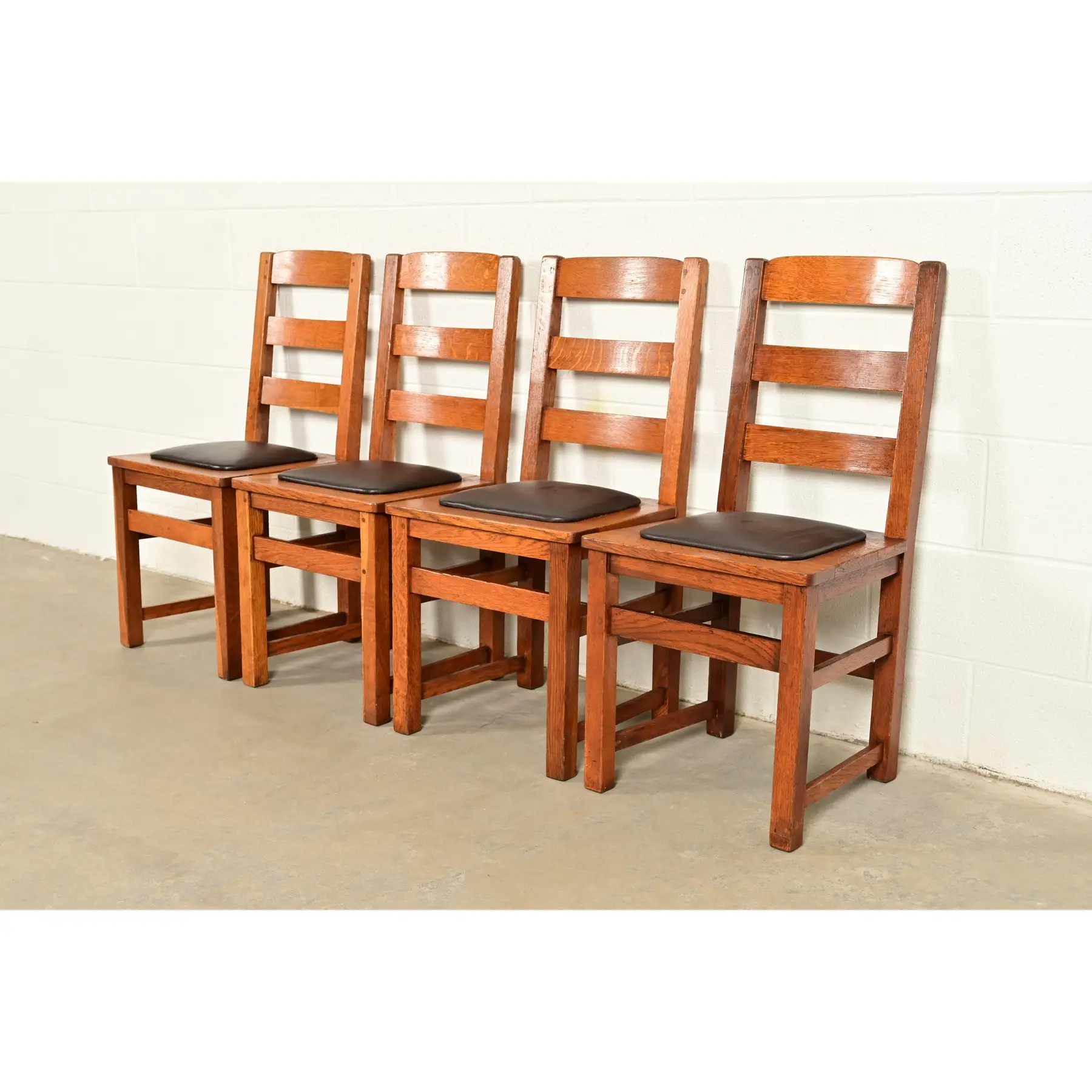 Limbert Antique Mission Oak Arts & Crafts Ladder Back Dining Chairs, Pair - Image 14