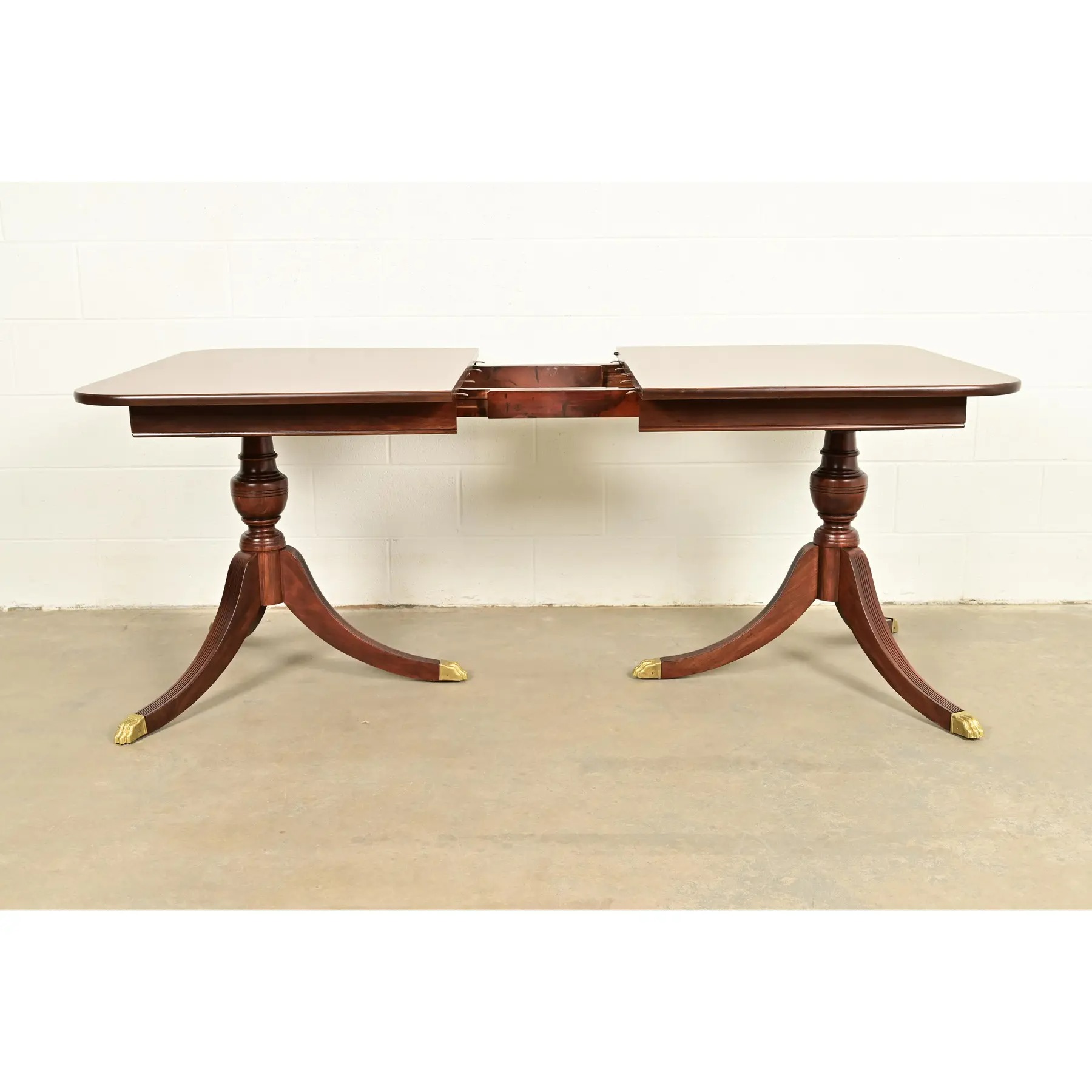 Baker Furniture Style Georgian Mahogany Double Pedestal Extension Dining Table, Newly Refinished - Image 8
