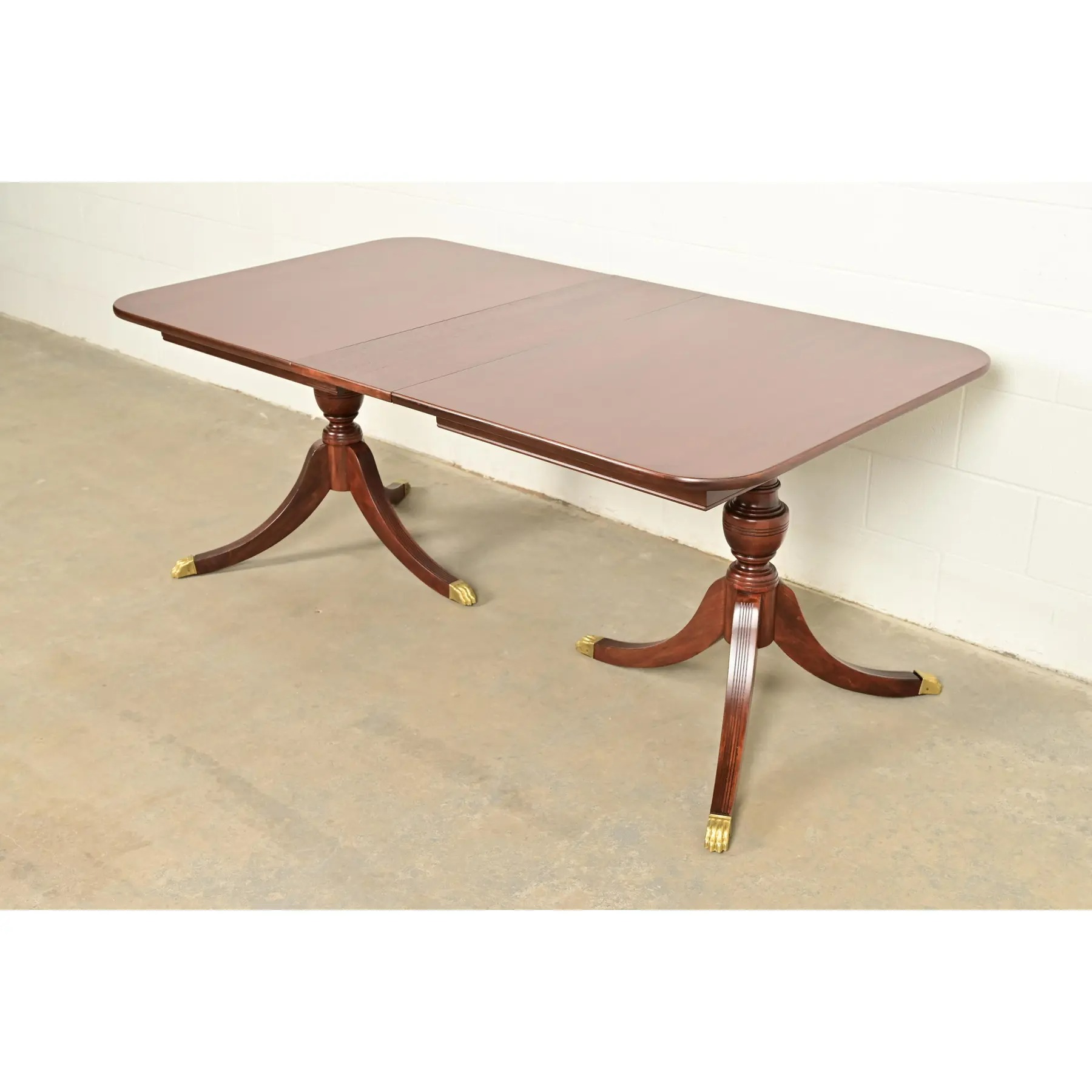 Baker Furniture Style Georgian Mahogany Double Pedestal Extension Dining Table, Newly Refinished - Image 10