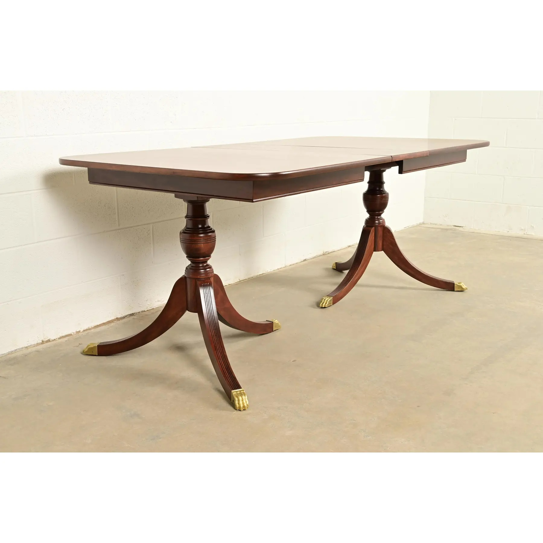 Baker Furniture Style Georgian Mahogany Double Pedestal Extension Dining Table, Newly Refinished - Image 6