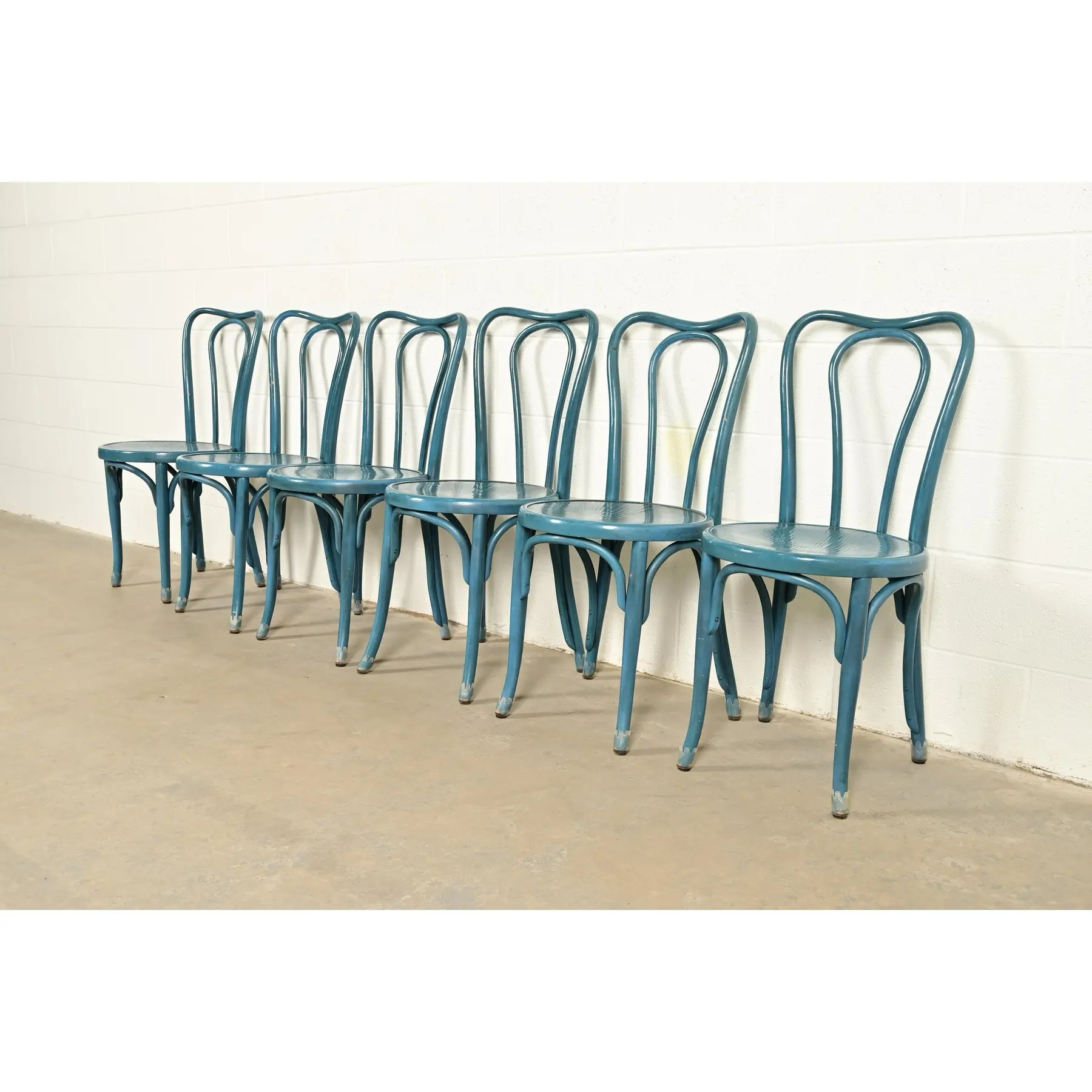 Jacob & Josef Kohn Antique Austrian Teal Lacquered Bentwood Bistro Chairs or Dining Chairs, Pair - Image 15