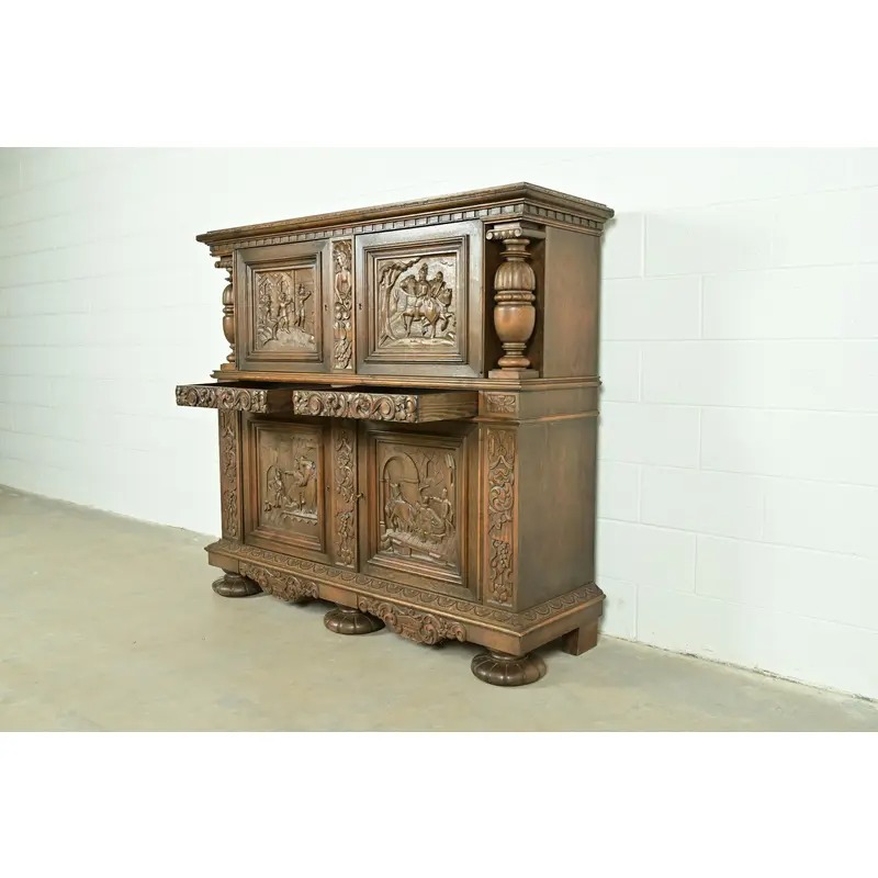 Antique Danish Renaissance Revival Carved Oak Bar Cabinet, Circa 1890s - Image 6