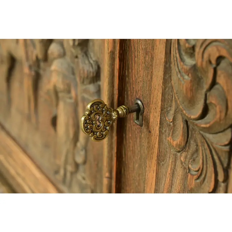 Antique Danish Renaissance Revival Carved Oak Sideboard or Bar Cabinet, Circa 1890s - Image 6