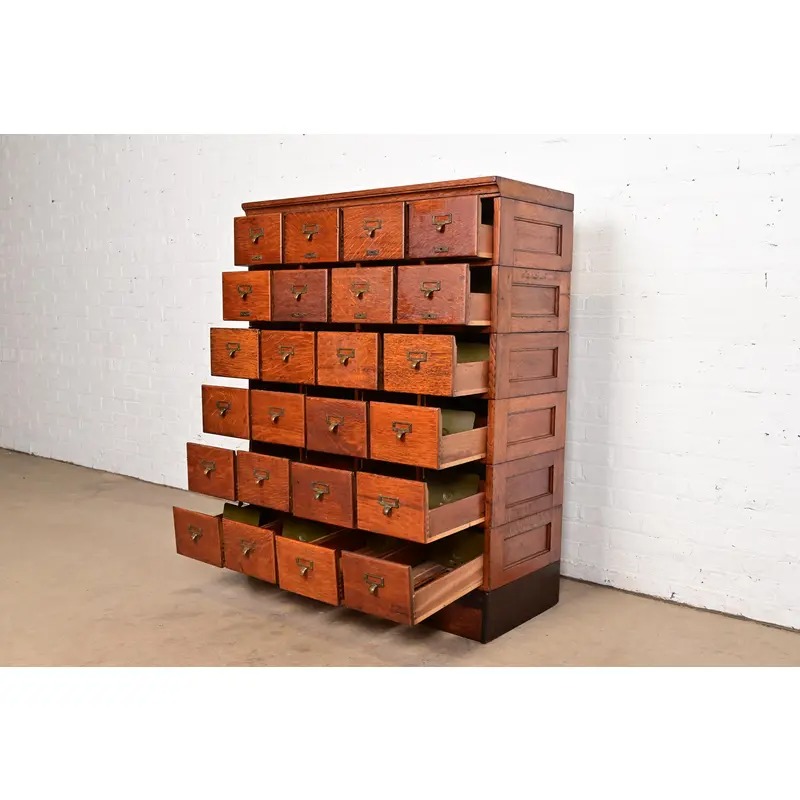 Antique Mission Oak Arts & Crafts 24-Drawer Card Catalog or File Cabinet, Circa 1900 - Image 6