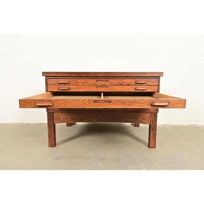 Antique Oak Arts & Crafts 5-Drawer Architect's Blueprint Flat File Cabinet, Newly Refinished - Image 6