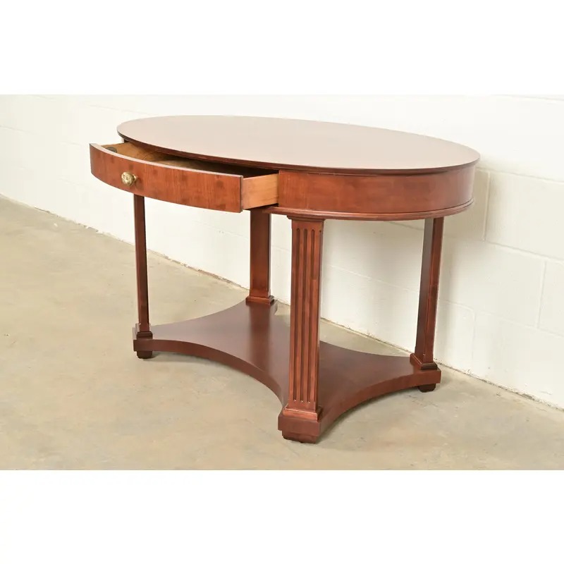 Baker Furniture French Empire Carved Cherry and Burl Wood Library Table or Center Table, Newly Refinished - Image 6
