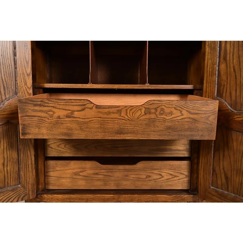Baker Furniture French Provincial Louis XV Carved Oak Armoire Dresser or Linen Press, Circa 1960s - Image 6
