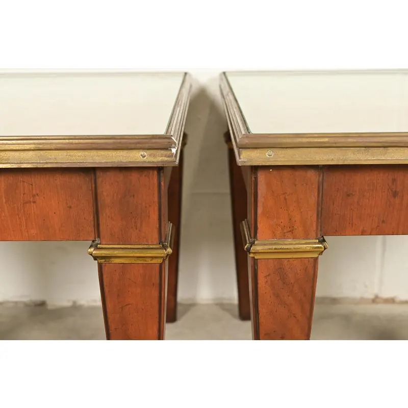 Baker Furniture French Regency Louis XVI Cherry, Burl Wood, and Brass Side Tables, Pair - Image 6