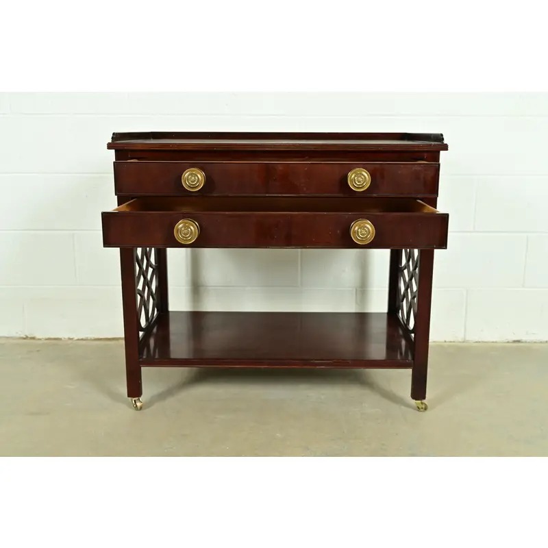Baker Furniture Historic Charleston Chippendale Carved Mahogany Rolling Buffet Server or Bar Cart - Image 6