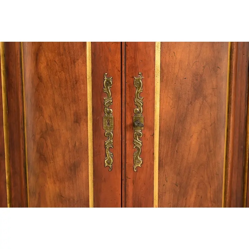 Baker Furniture Italian Provincial Carved Cherry Wood, Parcel Gilt, and Marble Top Demilune Sideboard or Bar Cabinet - Image 6