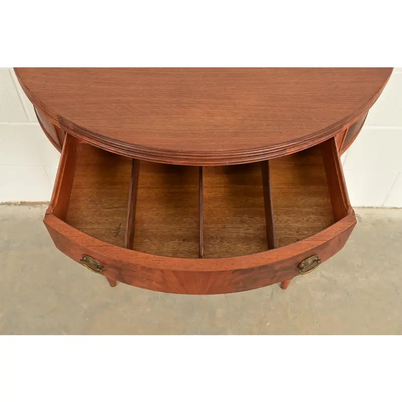 Baker Furniture Style Antique Federal Flame Mahogany Flip Top Demilune Console Game Table, Circa 1920s - Image 6