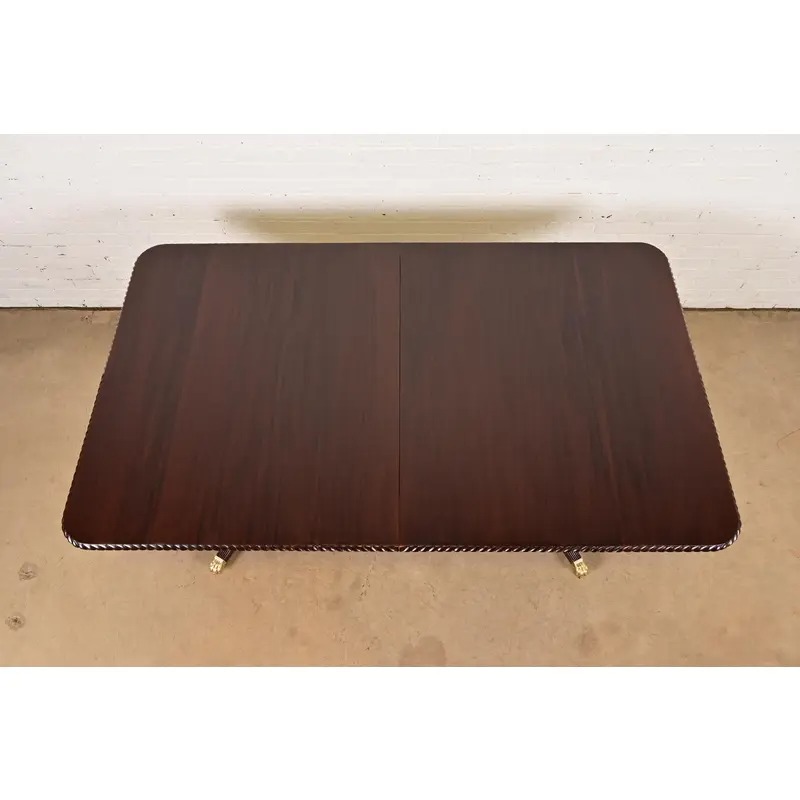 Baker Furniture Style Georgian Mahogany Double Pedestal Extension Dining Table, Newly Refinished - Image 6