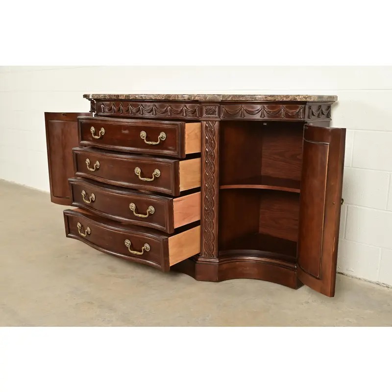 Bernhardt French Regency Louis XVI Carved Mahogany Marble Top Sideboard Credenza - Image 6