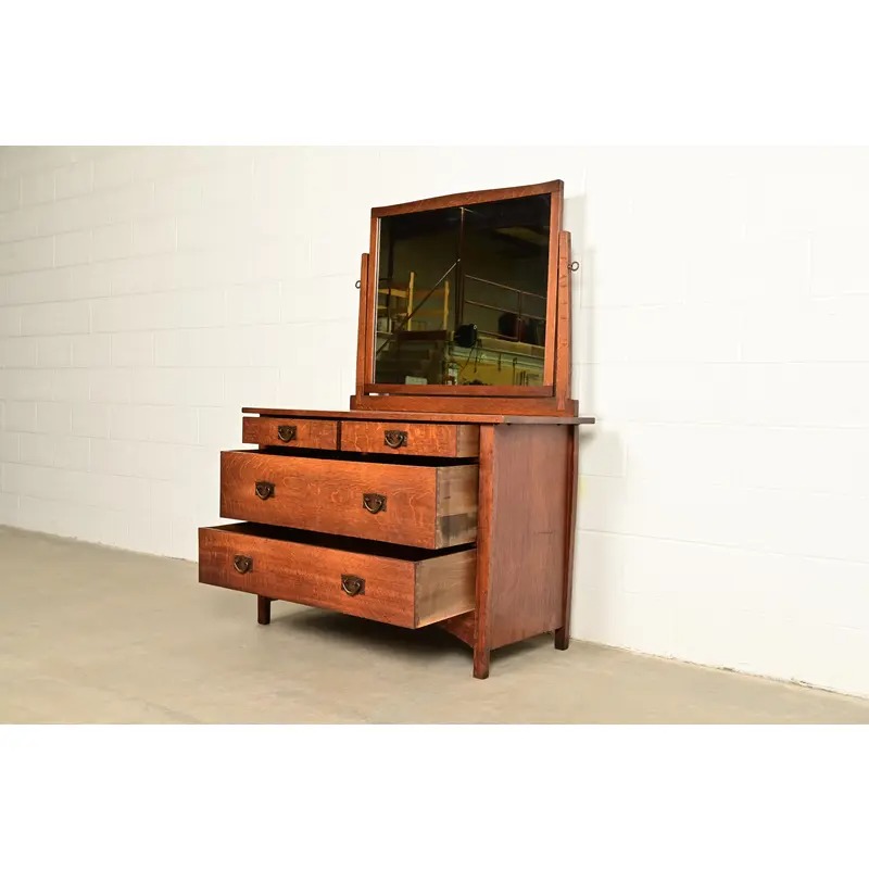 Gustav Stickley Antique Mission Oak Arts & Crafts Dresser With Mirror, Circa 1910 - Image 6
