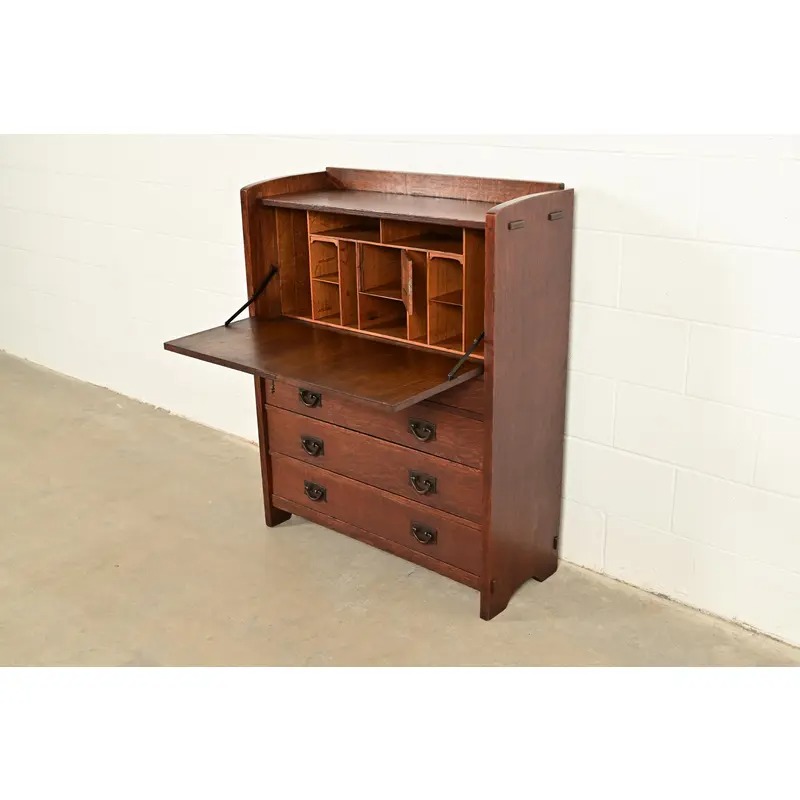 Gustav Stickley Antique Mission Oak Arts & Crafts Drop Front Secretary Desk, Circa 1910 - Image 6