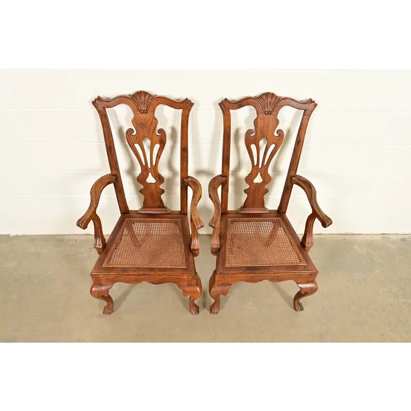 Henredon Georgian Carved Solid Oak Armchairs, Pair - Image 6