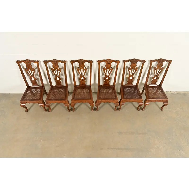 Henredon Georgian Carved Solid Oak Dining Chairs, Set of Six - Image 6