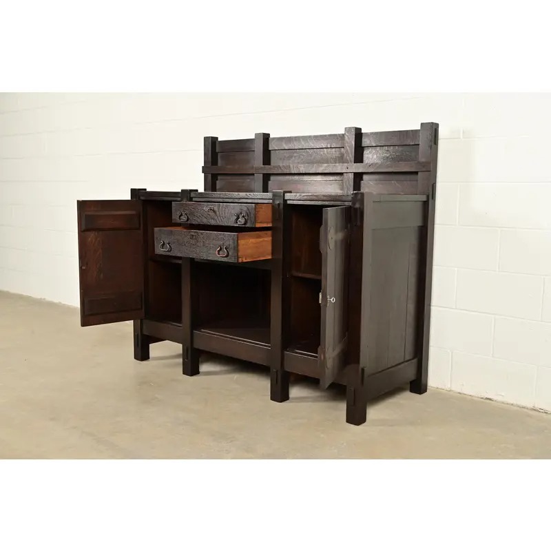 Imperial Furniture Grand Rapids Mission Oak Arts & Crafts Strap Hinge Eight-Leg Sideboard, Circa 1900 - Image 6