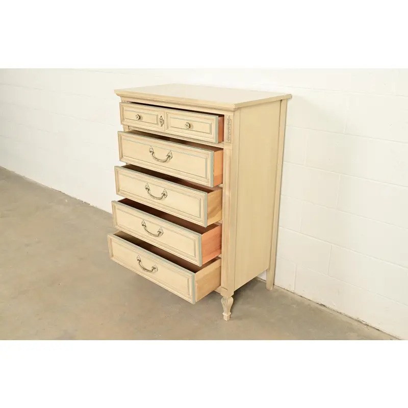 John Widdicomb Style French Regency Louis XVI Cream Lacquered Highboy Dresser, Circa 1960s - Image 6