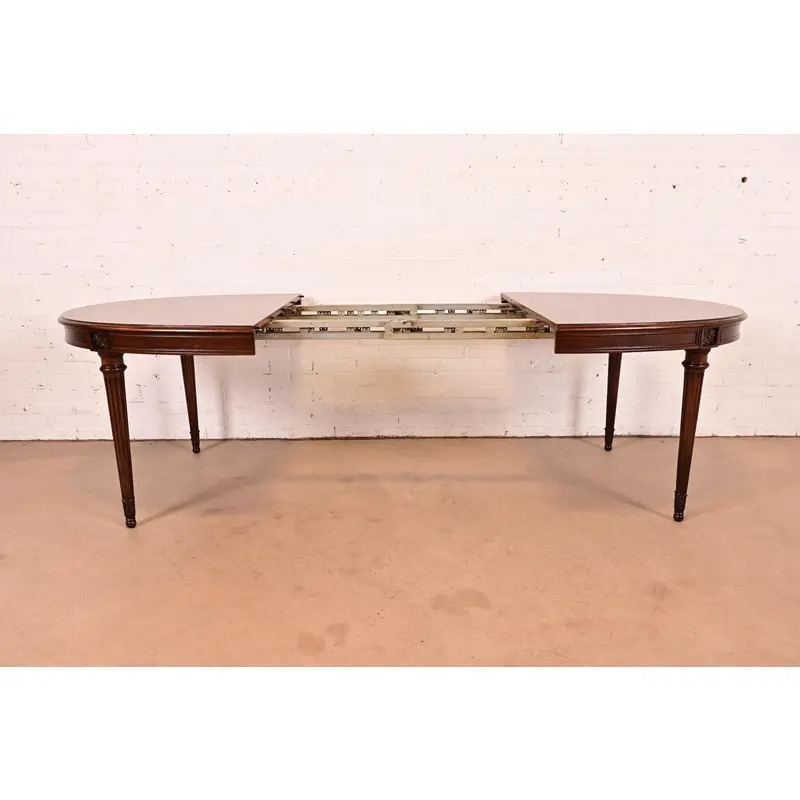 Karges French Regency Louis XVI Carved Walnut Extension Dining Table With Parquet Top, Newly Refinished - Image 6