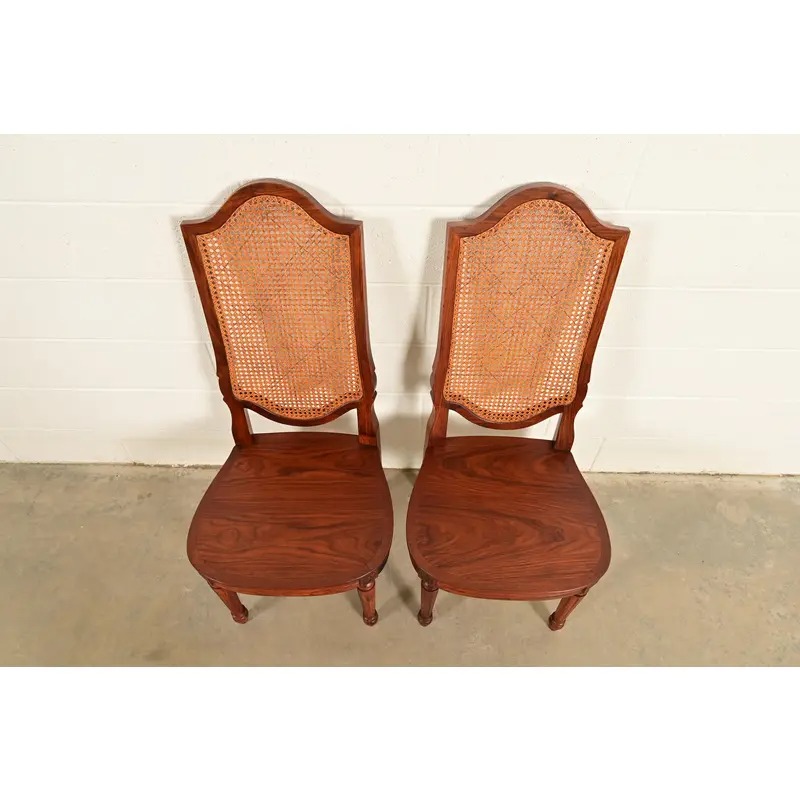 Karges Style French Regency Louis XVI Carved Solid Teak and Cane Back Side Chairs or Dining Chairs, Pair - Image 6