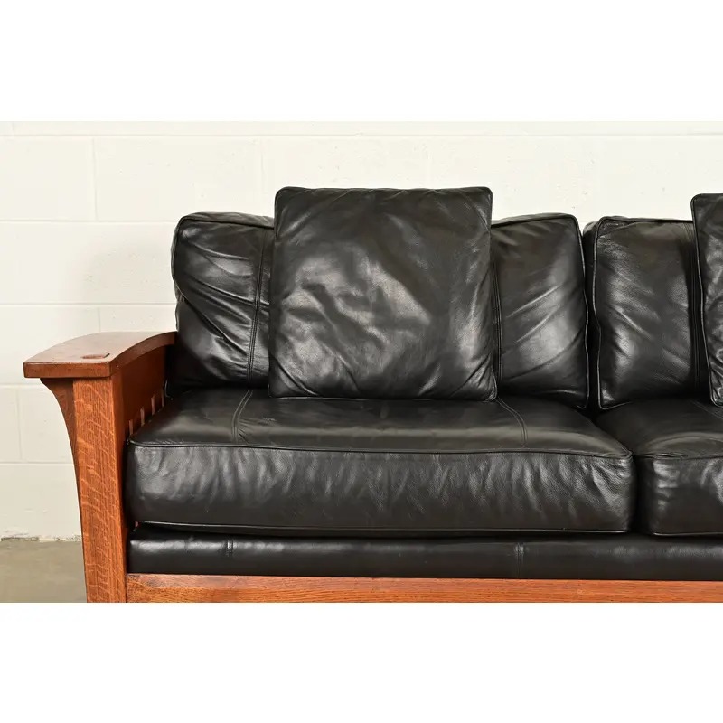 L. & J. G. Stickley Mission Oak Arts & Crafts Bow Arm Sofa - Image 6