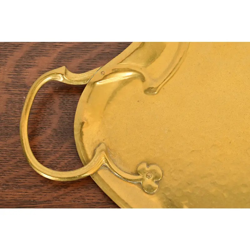 Liberty & Co. Style English Arts & Crafts Hammered Brass Handled Serving Tray - Image 6