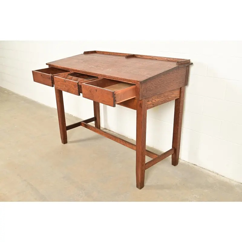 Limbert Style Antique Mission Oak Arts & Crafts Slant Front Architect's Desk, Circa 1910 - Image 6