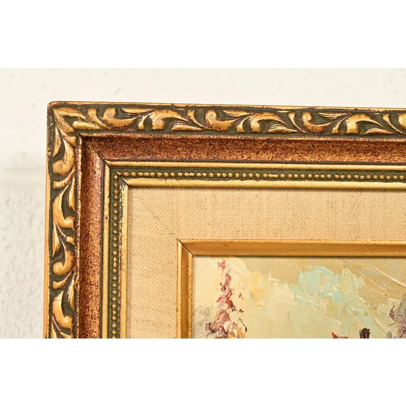 Original Artist Signed Impressionist Rural Landscape Oil on Canvas Painting of Cottage in Carved Giltwood Frame - Image 6