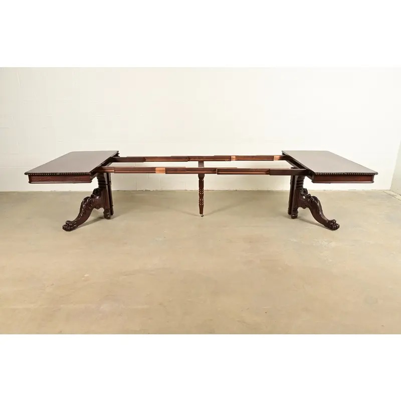 R. J. Horner Antique Victorian Carved Mahogany Split Pedestal Extension Dining Table With Lion Paw Feet, Newly Refinished - Image 6