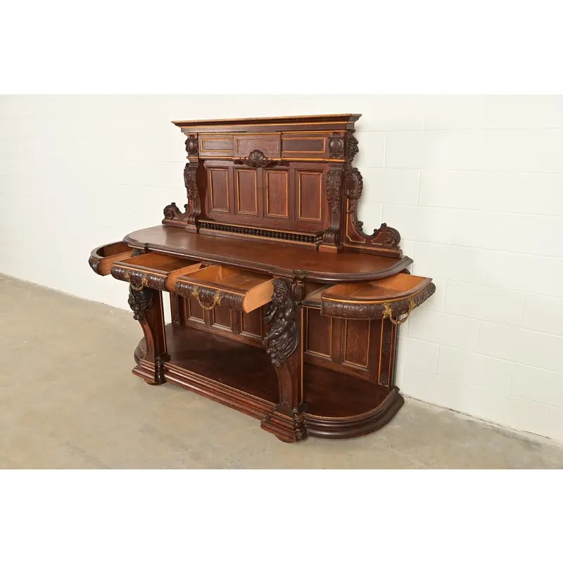 R. J. Horner Renaissance Revival Ornate Carved Oak Sideboard or Bar Cabinet, Circa 1880s - Image 6