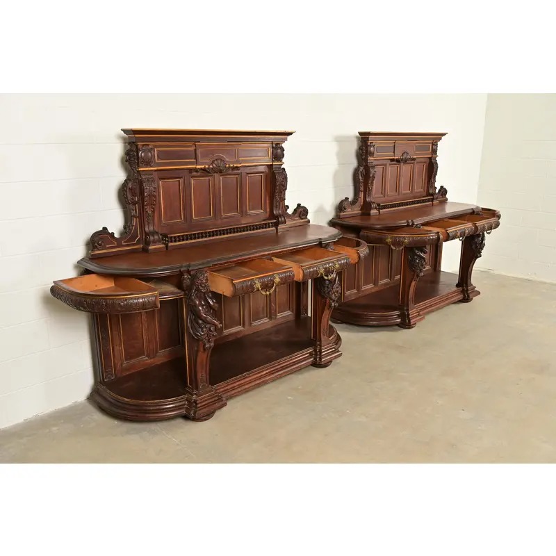 R. J. Horner Renaissance Revival Ornate Carved Oak Sideboards or Bar Cabinets, Circa 1880s - Image 6