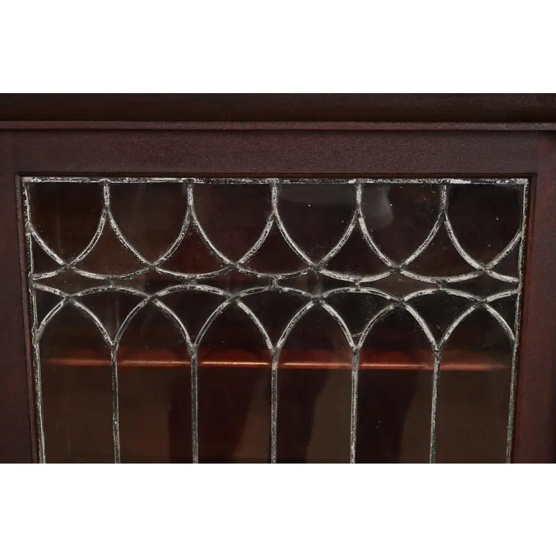 R. J. Horner Style Antique American Empire Carved Mahogany Leaded Glass Front Double Bookcase Cabinet, Circa 1890s - Image 6