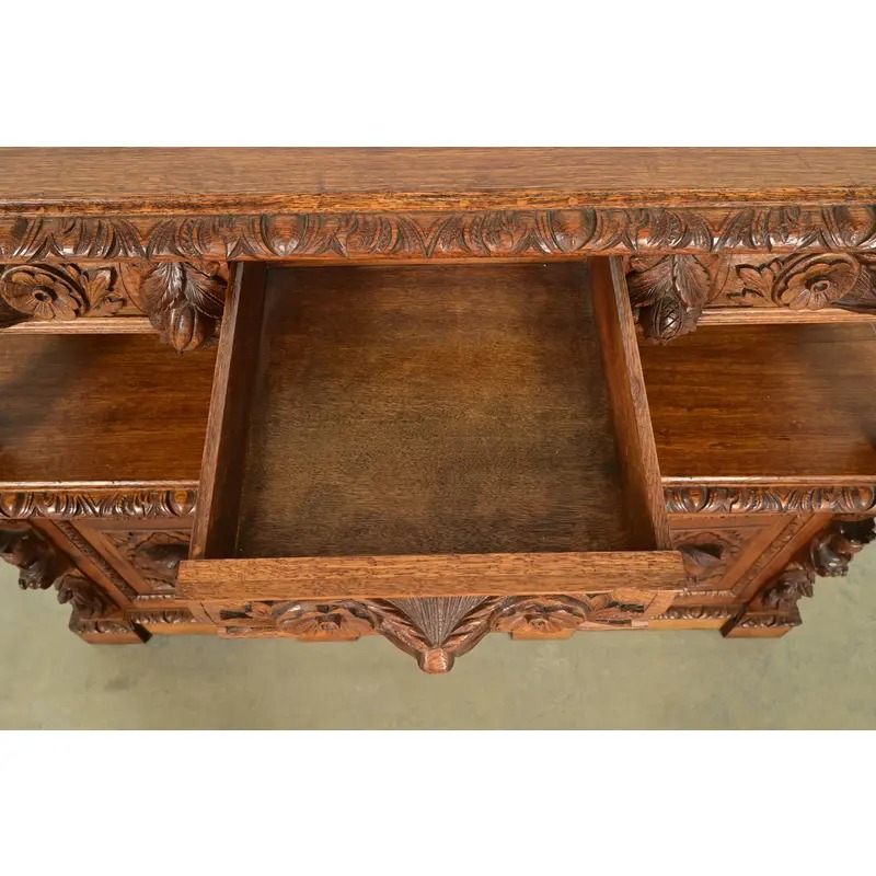 R. J. Horner Style Renaissance Revival Carved Oak Sideboard or Bar Cabinet, Circa 1890s - Image 6