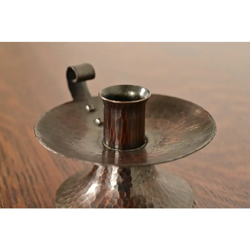Roycroft Arts & Crafts Hammered Copper Handled Candlesticks, Pair - Image 6