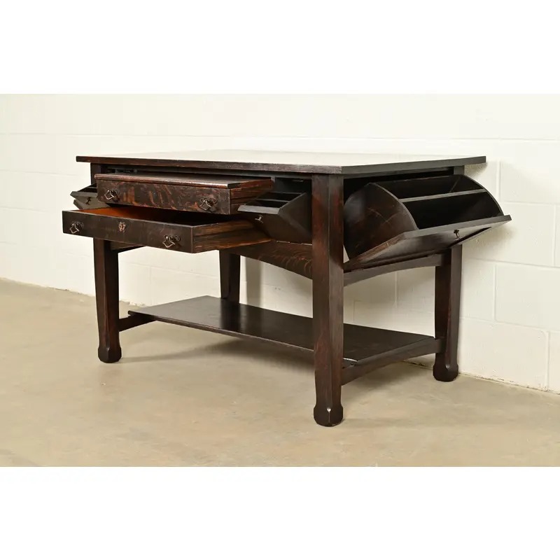 Stickley Brothers Style Antique Mission Oak Arts & Crafts Desk or Library Table, Circa 1910 - Image 6
