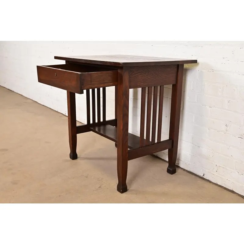 Stickley Brothers Style Antique Mission Oak Arts & Crafts Writing Desk or Library Table, Circa 1910 - Image 6
