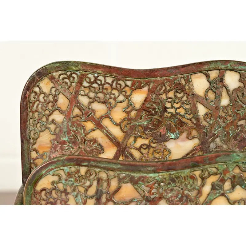 Tiffany Studios New York Grapevine Pattern Bronze and Favrile Slag Glass Letter Rack - Image 6