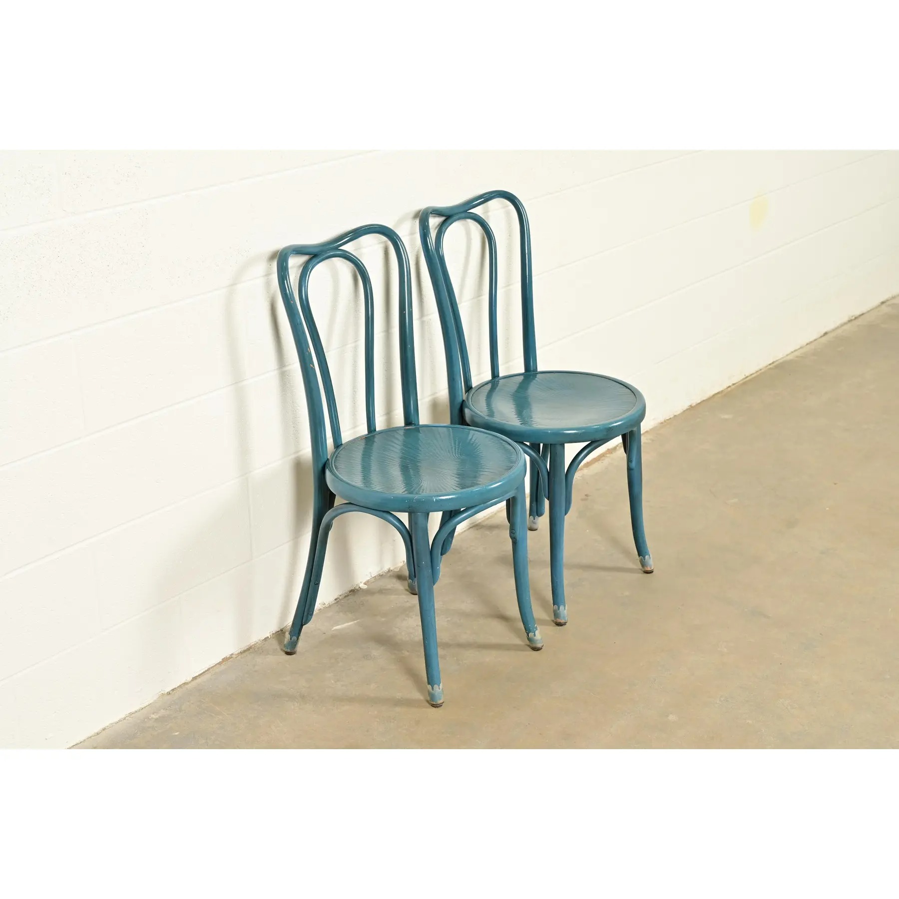 Jacob & Josef Kohn Antique Austrian Teal Lacquered Bentwood Bistro Chairs or Dining Chairs, Pair