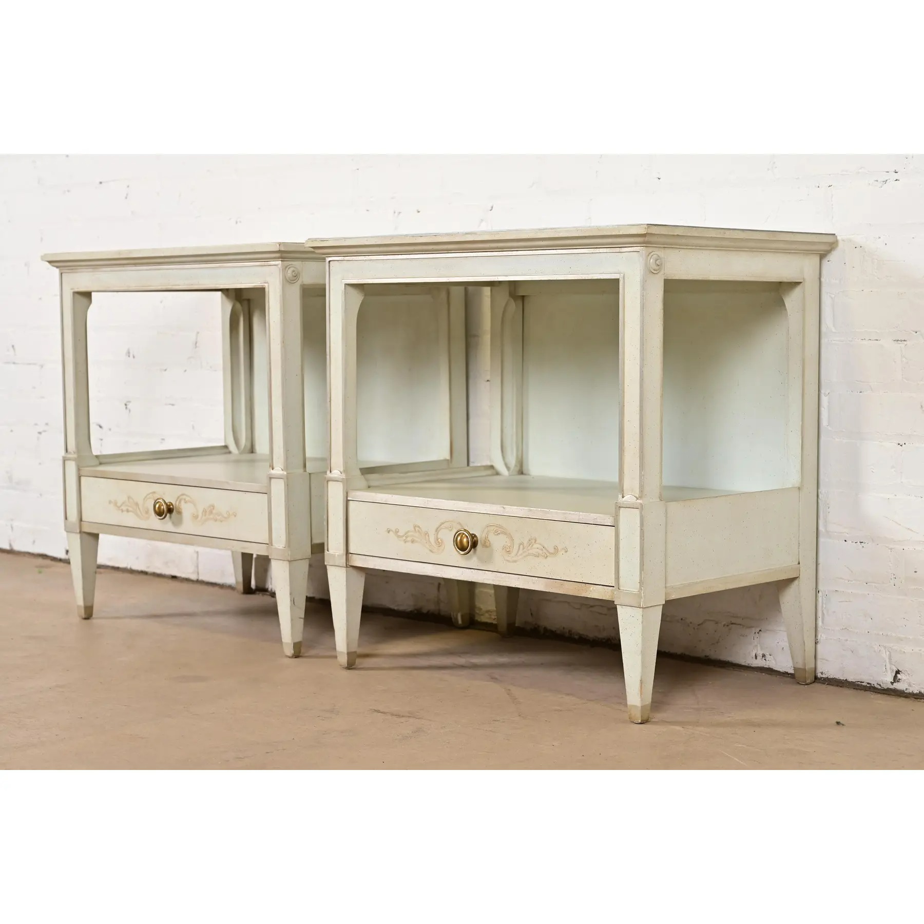 John Widdicomb French Regency Louis XVI Pale Blue Lacquered Nightstands, 1960s