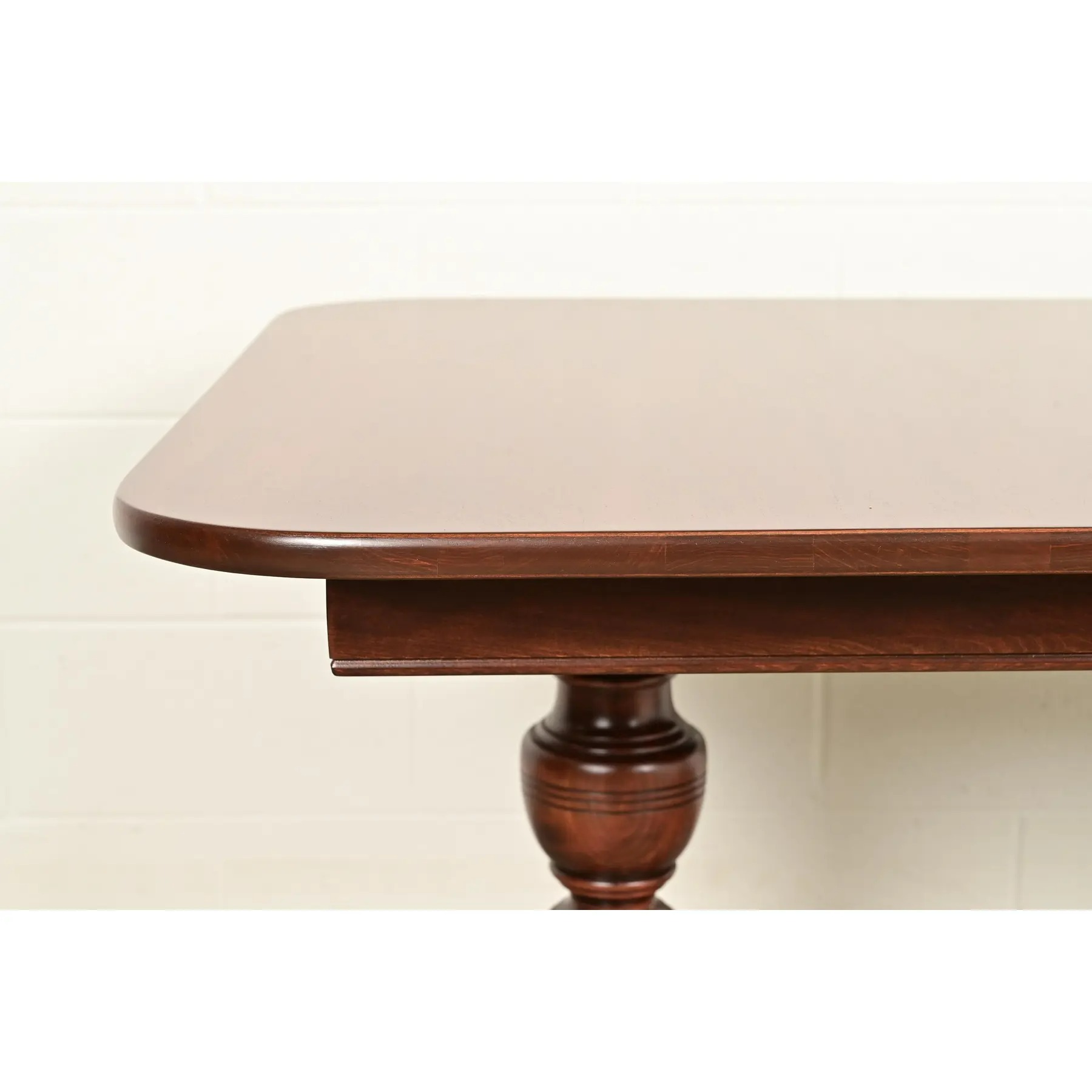 Baker Furniture Style Georgian Mahogany Double Pedestal Extension Dining Table, Newly Refinished - Image 11