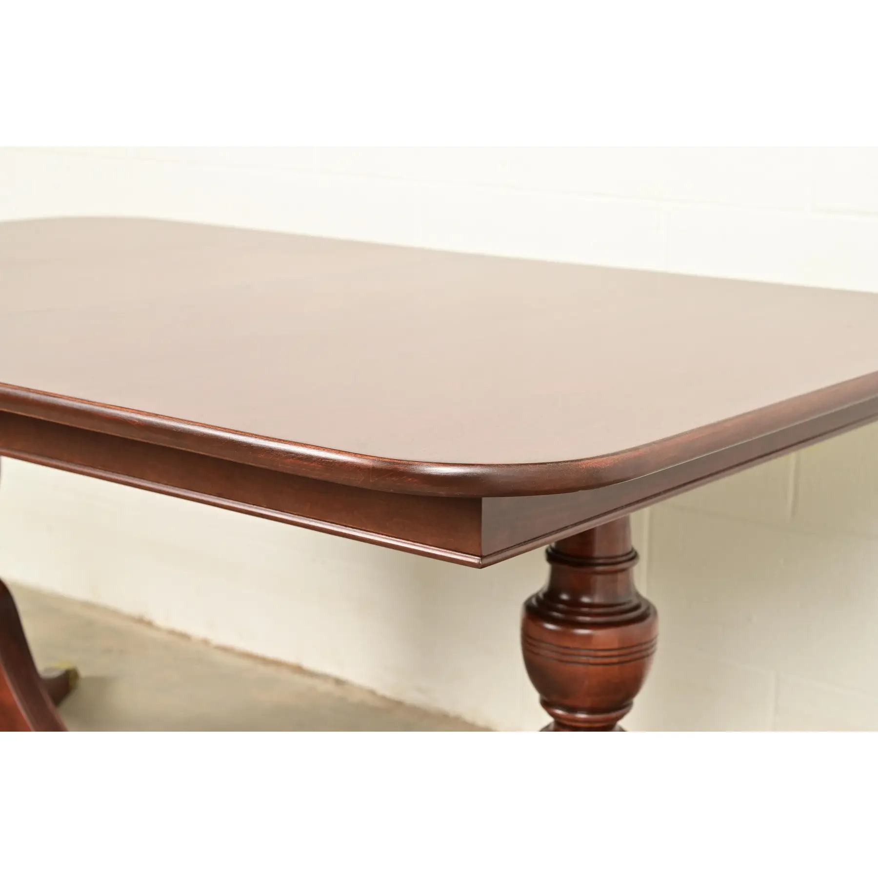 Baker Furniture Style Georgian Mahogany Double Pedestal Extension Dining Table, Newly Refinished - Image 12