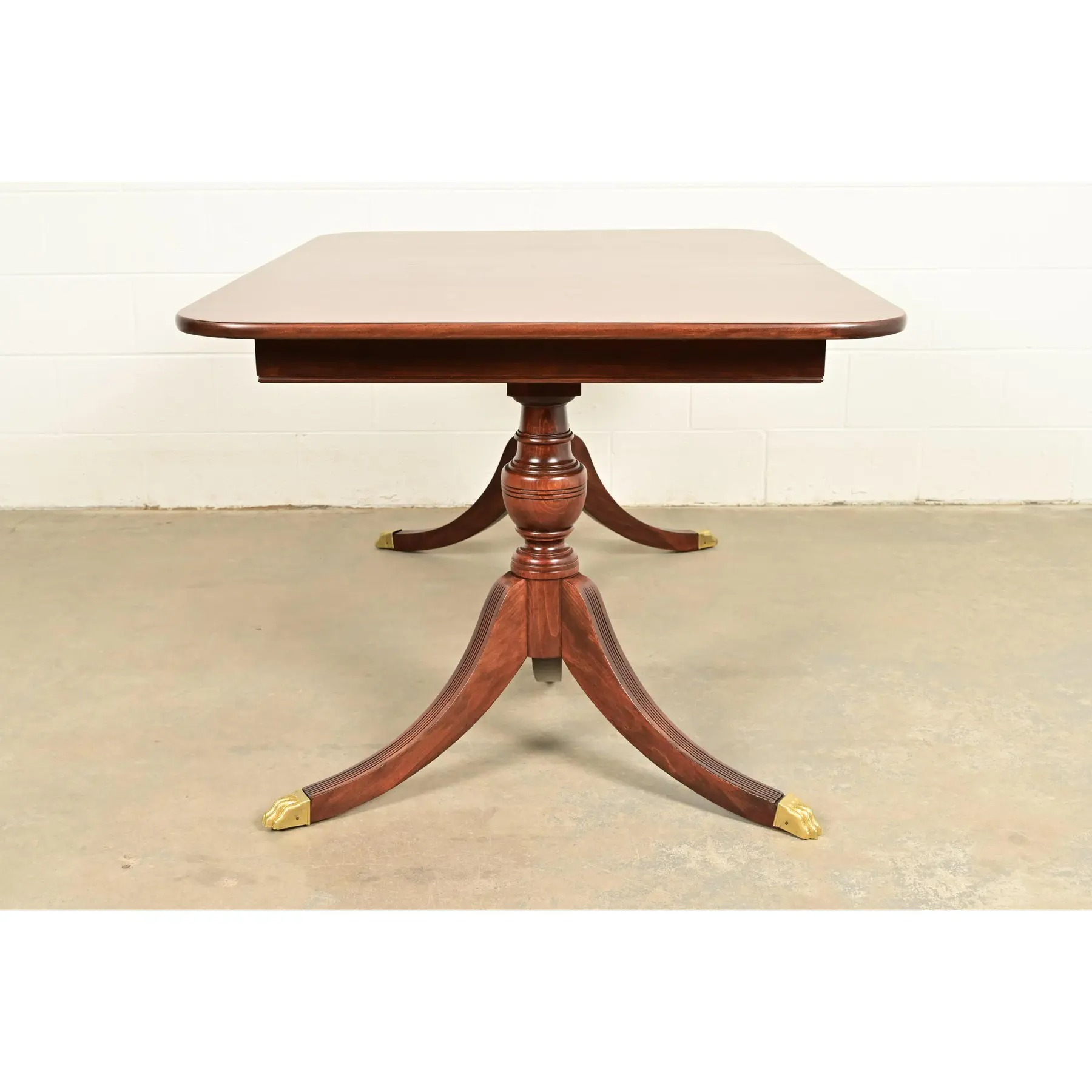 Baker Furniture Style Georgian Mahogany Double Pedestal Extension Dining Table, Newly Refinished - Image 17