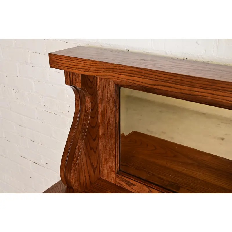 Antique Arts & Crafts Carved Oak Sideboard or Bar Cabinet With Stained Glass Doors, Newly Refinished - Image 7