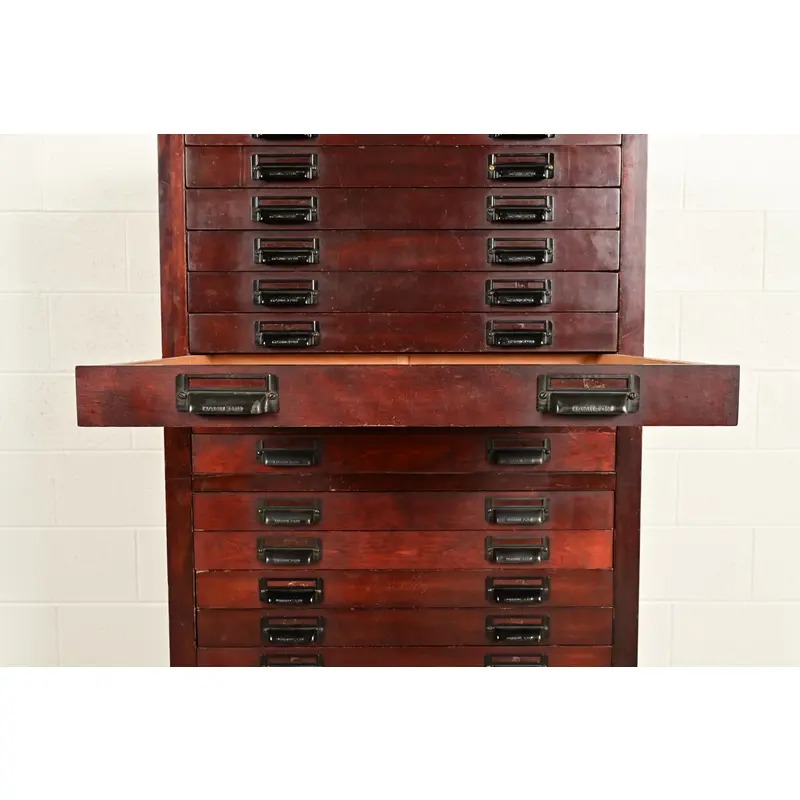 Antique Arts & Crafts Mahogany 20-Drawer Architect's Blueprint Flat File Cabinet by Hamilton, Circa 1900 - Image 7