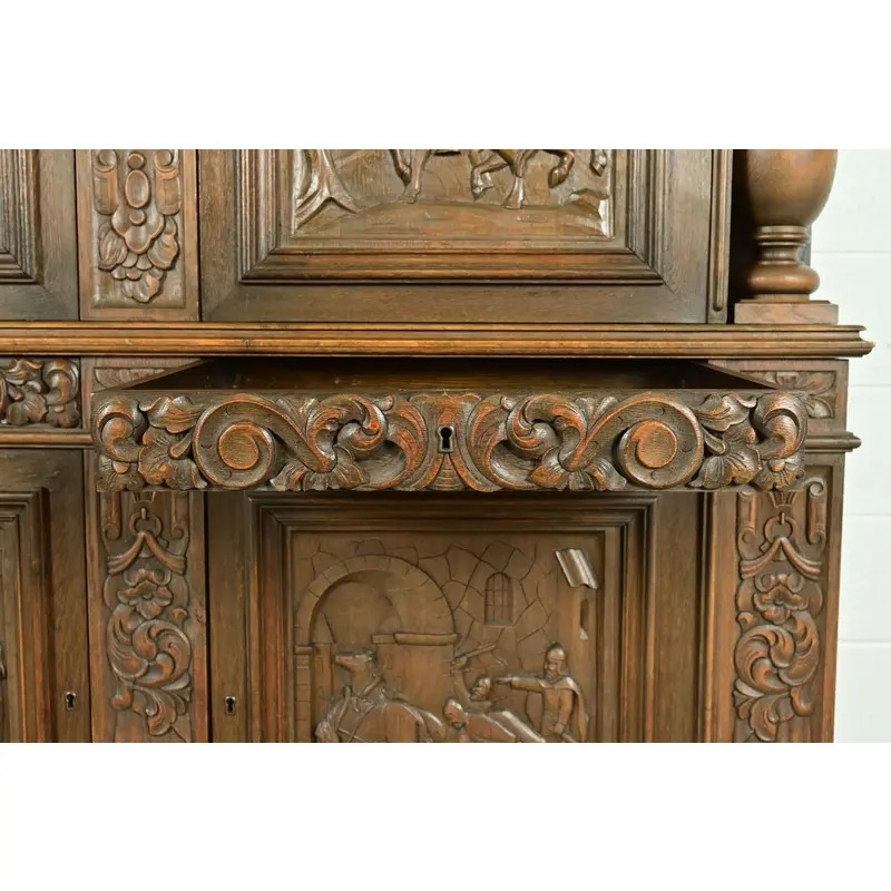 Antique Danish Renaissance Revival Carved Oak Bar Cabinet, Circa 1890s - Image 7