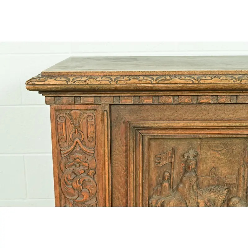 Antique Danish Renaissance Revival Carved Oak Sideboard or Bar Cabinet, Circa 1890s - Image 7