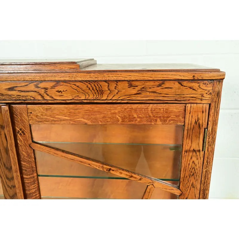 Antique English Art Deco Carved Oak Bookcase or Display Cabinet, Circa 1920s - Image 7